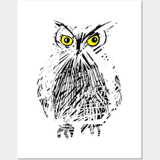 Owl yellow eyes Posters and Art